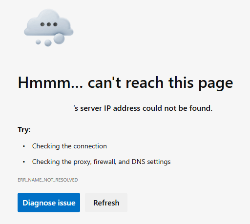 DNS resolve error IP address could not be found.