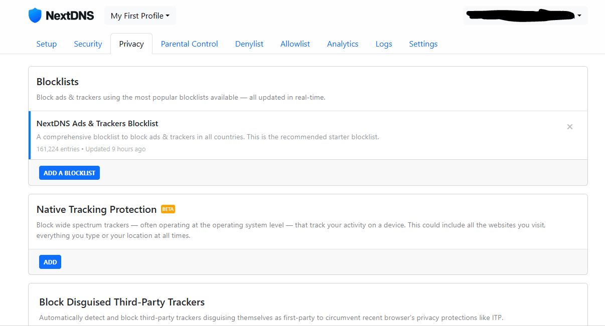 The NextDNS privacy page.