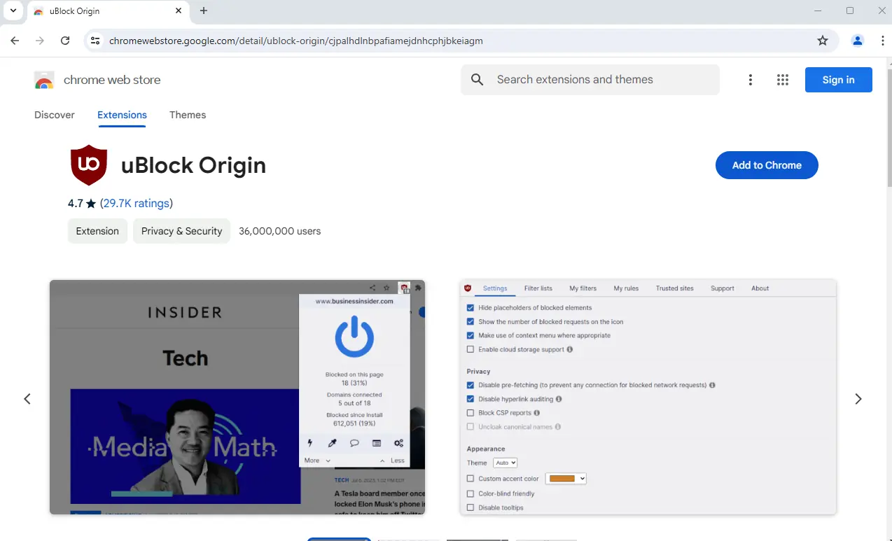 Add uBlock Origin to Chrome