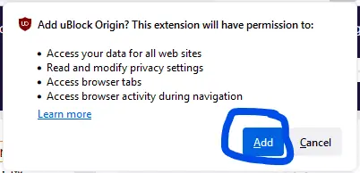 Add uBlock Origin? Add extension is circled