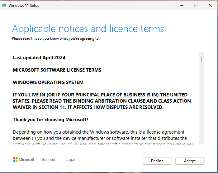 Windows 11, Applicicable notices and licence terms.