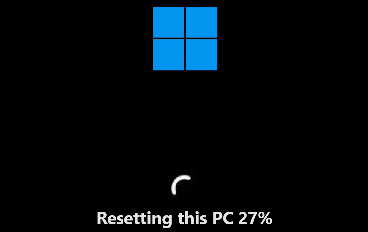 an image showing the Windows 11 Reset This PC screen, resetting this pc is at 27%