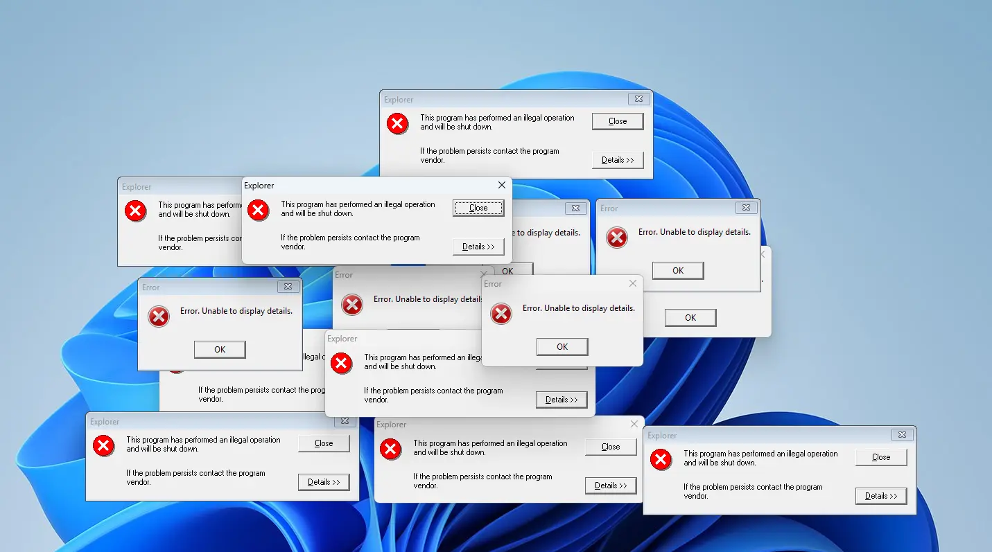 an image representing many errors on Windows 11.